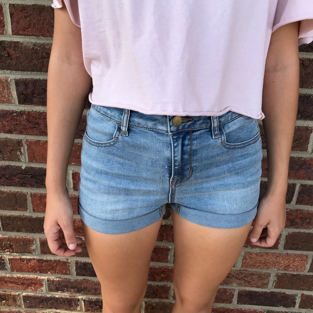 Light wash denim shorts